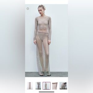 Zara Sheer Beige Dress Set